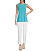 Color:Turquoise - Image 5 - Crepe Luxe Sleeveless Round Neck Tank