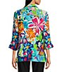 Color:Floral Multi - Image 2 - Floral Print Point Collar 3/4 Sleeve High-Low Hem Button-Front Jacket