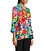 Color:Floral Multi - Image 3 - Floral Print Point Collar 3/4 Sleeve High-Low Hem Button-Front Jacket