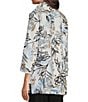 Color:Black/White - Image 5 - Floral Print Woven Point Collar 3/4 Sleeve High-Low Hem Button-Front Tunic