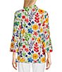 Color:Floral Multiple - Image 2 - Knit Multi Floral Print Point Collar 3/4 Bell Sleeve Button-Front Tunic