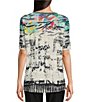 Color:Multi - Image 2 - Layered Textured Printed Knit Round Neck 3/4 Sleeve Tunic
