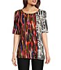Color:Multi Line - Image 1 - Multiple Stripe Print Round Neck Elbow Length Sleeve Stretch Knit Tunic