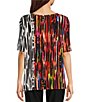 Color:Multi Line - Image 2 - Multiple Stripe Print Round Neck Elbow Length Sleeve Stretch Knit Tunic