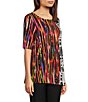 Color:Multi Line - Image 3 - Multiple Stripe Print Round Neck Elbow Length Sleeve Stretch Knit Tunic