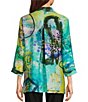 Color:Abstract Multi - Image 2 - Petite Size Abstract Print Point Collar 3/4 Sleeve Button-Front Tunic