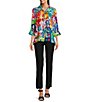 Color:Floral Multi - Image 5 - Petite Size Floral Print Point Collar 3/4 Sleeve Hi-Low Hem Button-Front Jacket