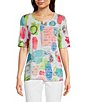 Color:Blo Multi - Image 1 - Petite Size Knit Abstract Geometric Print Crew Neck Elbow Length Sleeve Tunic
