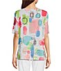 Color:Blo Multi - Image 2 - Petite Size Knit Abstract Geometric Print Crew Neck Elbow Length Sleeve Tunic