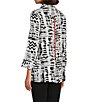 Color:Black/White - Image 4 - Petite Size Printed Woven Wire Collar 3/4 Sleeve Button-Front Tunic