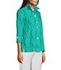 Color:Seafoam - Image 3 - Petite Size Wavy Dotted Lines Print Wire Collar 3/4 Cuffed Sleeve Button-Front Shirt