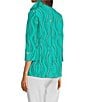 Color:Seafoam - Image 4 - Petite Size Wavy Dotted Lines Print Wire Collar 3/4 Cuffed Sleeve Button-Front Shirt