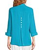 Color:Turquoise - Image 2 - Petite Size Woven Point Collar 3/4 Sleeve Partial Button Front Tunic