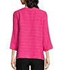 Color:Fuchsia - Image 2 - Petite Size Woven Textured Jacquard Scoop Neck 3/4 Sleeve Button Accent Detail Tunic