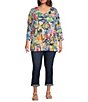 Color:Abstract Multiple - Image 4 - Plus Size Abstract Doodle Art Print Crinkle Knit V-Neck 3/4 Sleeve Pop Over Tunic