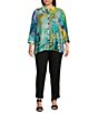 Color:Abstract Multi - Image 3 - Plus Size Abstract Print Point Collar 3/4 Sleeve Button-Front Tunic