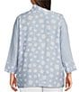 Color:Chambray Print - Image 2 - Plus Size Dot Stripe Print Chambray Frilled High Neckline 3/4 Sleeve Button-Front Top