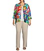 Color:Floral Multi - Image 5 - Plus Size Floral Print Point Collar 3/4 Sleeve High-Low Hem Button-Front Jacket