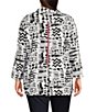 Color:Black/White - Image 2 - Plus Size Printed Woven Wire Collar 3/4 Bell Sleeve Button-Front Tunic
