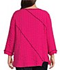 Color:Fuchsia - Image 2 - Plus Size Solid Woven Contrast Stitch Round Neck 3/4 Sleeve Tunic