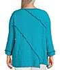 Color:Turquoise - Image 2 - Plus Size Solid Woven Contrast Stitch Round Neck 3/4 Sleeve Tunic