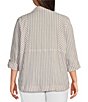 Color:Khaki Stripe - Image 2 - Plus Size Tarn-Dye Stripe Woven Point Collar 3/4 Sleeve Shirttail Hem Button-Front Tunic