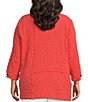 Color:Coral - Image 2 - Plus Size Textured Woven Tunic Round Neck Accent Button 3/4 Sleeve Tunic