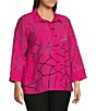 Color:Bright Pink - Image 3 - Plus Size Woven Burnout Wire Collar 3/4 Sleeves Button-Front Tunic