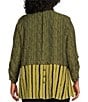 Color:Green Print - Image 2 - Plus Size Woven Printed Wire Collar Cinched Sleeve Uneven Hem Button Front Tunic