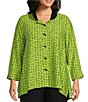 Color:Soft Lime - Image 1 - Plus Size Woven Wire Collar 3/4 Sleeve Button-Front Tunic