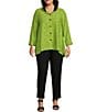 Color:Soft Lime - Image 3 - Plus Size Woven Wire Collar 3/4 Sleeve Button-Front Tunic