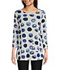 Color:Dot Multiple - Image 1 - Printed Knit Round Neck 3/4 Sleeve Patch Pocket Tunic