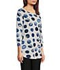 Color:Dot Multiple - Image 3 - Printed Knit Round Neck 3/4 Sleeve Patch Pocket Tunic