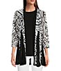 Color:Black/White Animal - Image 1 - Butterfly Printed Woven Mesh 3/4 Sleeve Open Front Kimono