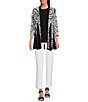 Color:Black/White Animal - Image 3 - Butterfly Printed Woven Mesh 3/4 Sleeve Open Front Kimono