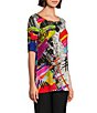 Color:Multi - Image 3 - Printed Woven Round Neck Short Sleeve Side Slit Tunic