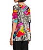 Color:Multi - Image 4 - Printed Woven Round Neck Short Sleeve Side Slit Tunic