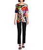 Color:Multi - Image 5 - Printed Woven Round Neck Short Sleeve Side Slit Tunic