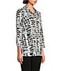 Color:Black/White - Image 3 - Printed Woven Wire Collar 3/4 Sleeve Button-Front Tunic