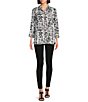 Color:Black/White - Image 5 - Printed Woven Wire Collar 3/4 Sleeve Button-Front Tunic