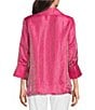 Color:Bright Pink - Image 2 - Shimmer Woven Round Collar 3/4 Sleeve Button-Front Jacket