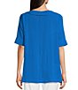 Color:Royal - Image 2 - Textured Woven Contrast Stitch Round Neck Short Sleeve Tunic