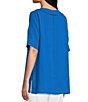 Color:Royal - Image 5 - Textured Woven Contrast Stitch Round Neck Short Sleeve Tunic