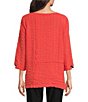 Color:Coral - Image 2 - Textured Woven Scoop Neck Accent Button Details 3/4 Sleeve Tunic