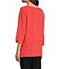 Color:Coral - Image 6 - Textured Woven Scoop Neck Accent Button Details 3/4 Sleeve Tunic