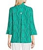 Color:Seafoam - Image 2 - Wavy Dotted Wavy Lines Print Wire Collar 3/4 Cuffed Sleeve Button-Front Shirt