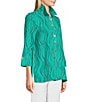 Color:Seafoam - Image 3 - Wavy Dotted Wavy Lines Print Wire Collar 3/4 Cuffed Sleeve Button-Front Shirt
