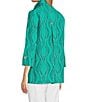 Color:Seafoam - Image 4 - Wavy Dotted Wavy Lines Print Wire Collar 3/4 Cuffed Sleeve Button-Front Shirt
