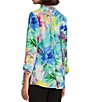 Color:Multi - Image 5 - Woven Abstract Floral Print Point Collar 3/4 Roll Tab Sleeve Button Front Tunic
