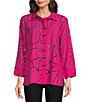 Color:Bright Pink - Image 1 - Woven Burnout Wire Collar 3/4 Sleeves Button-Front Tunic